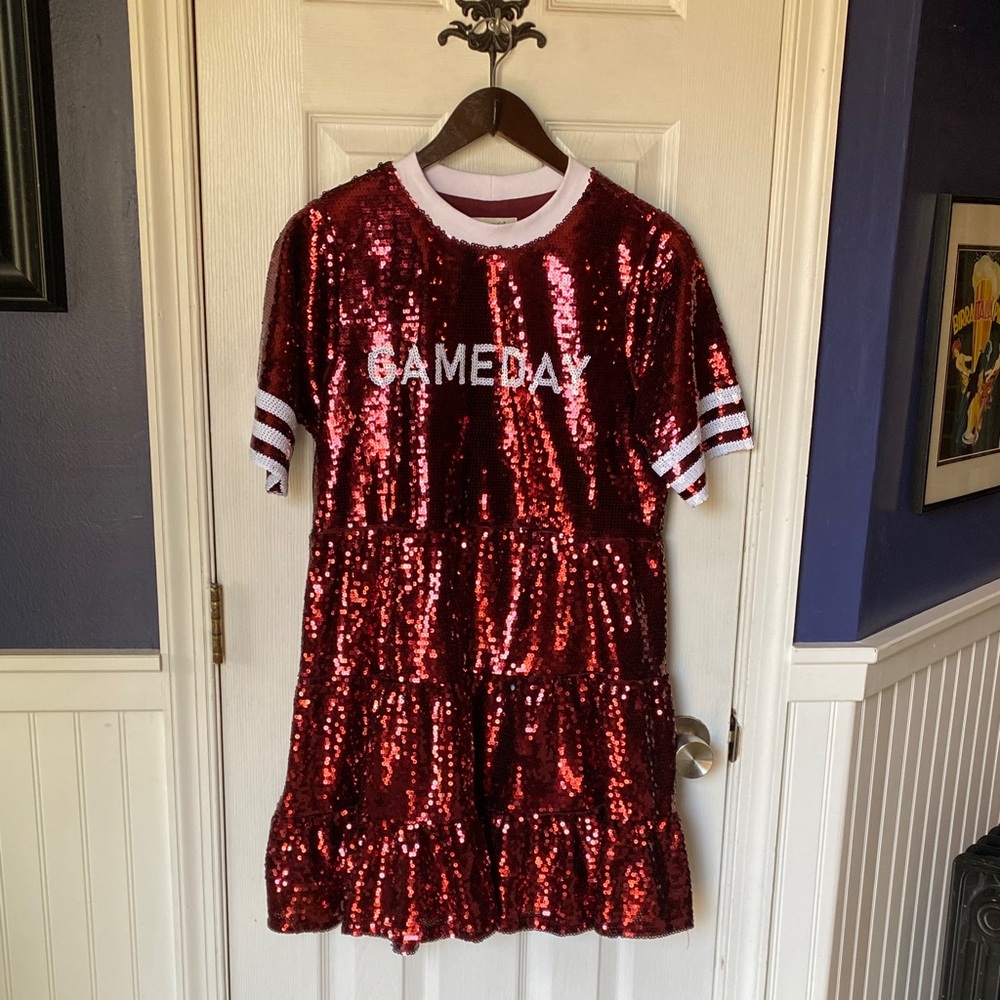 Francesca's Collections Sparkling Red Sequin Tee Dress